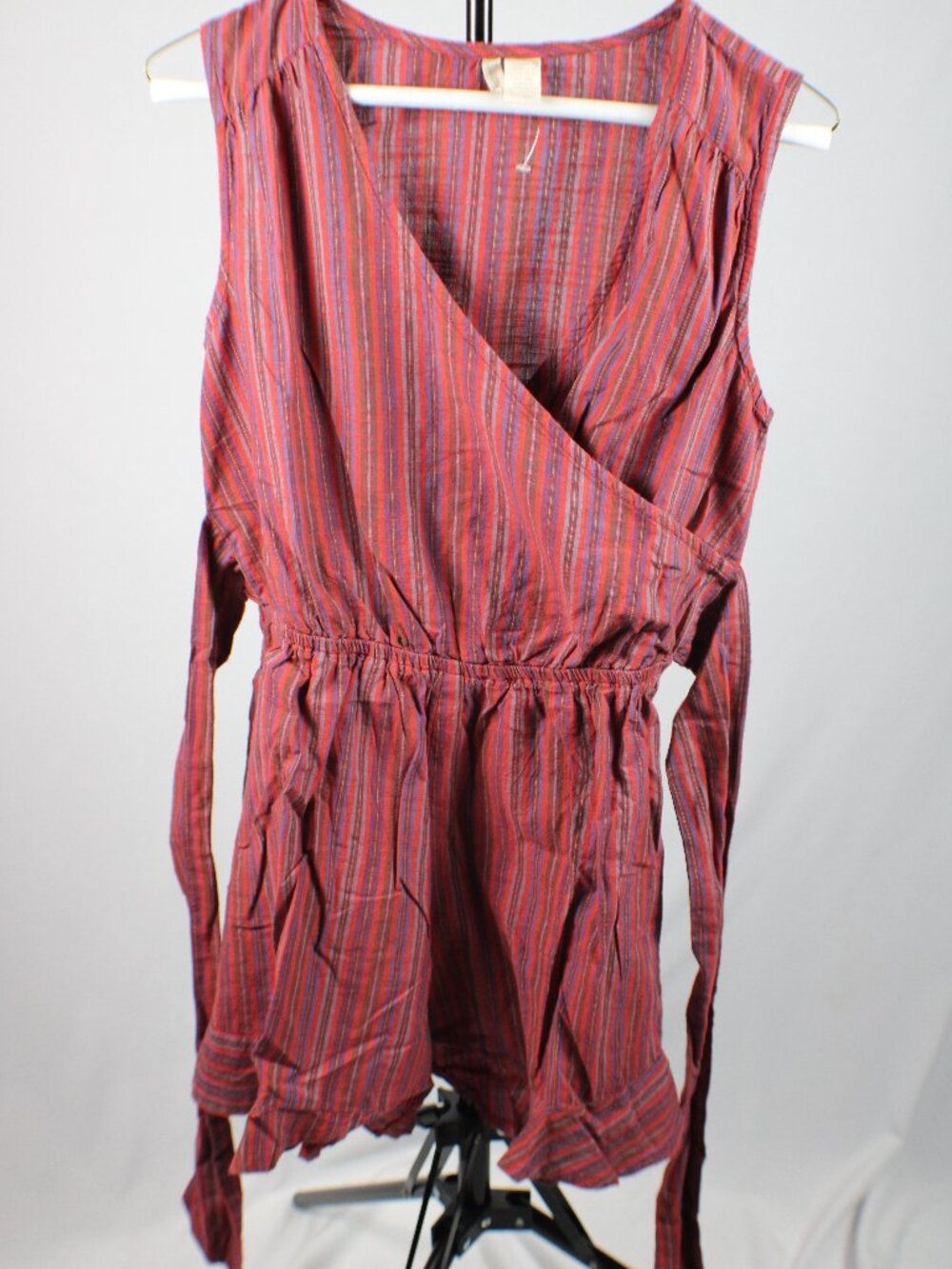 Japna Striped Faux Wrap Romper Rust Red Purple Metallic Size M